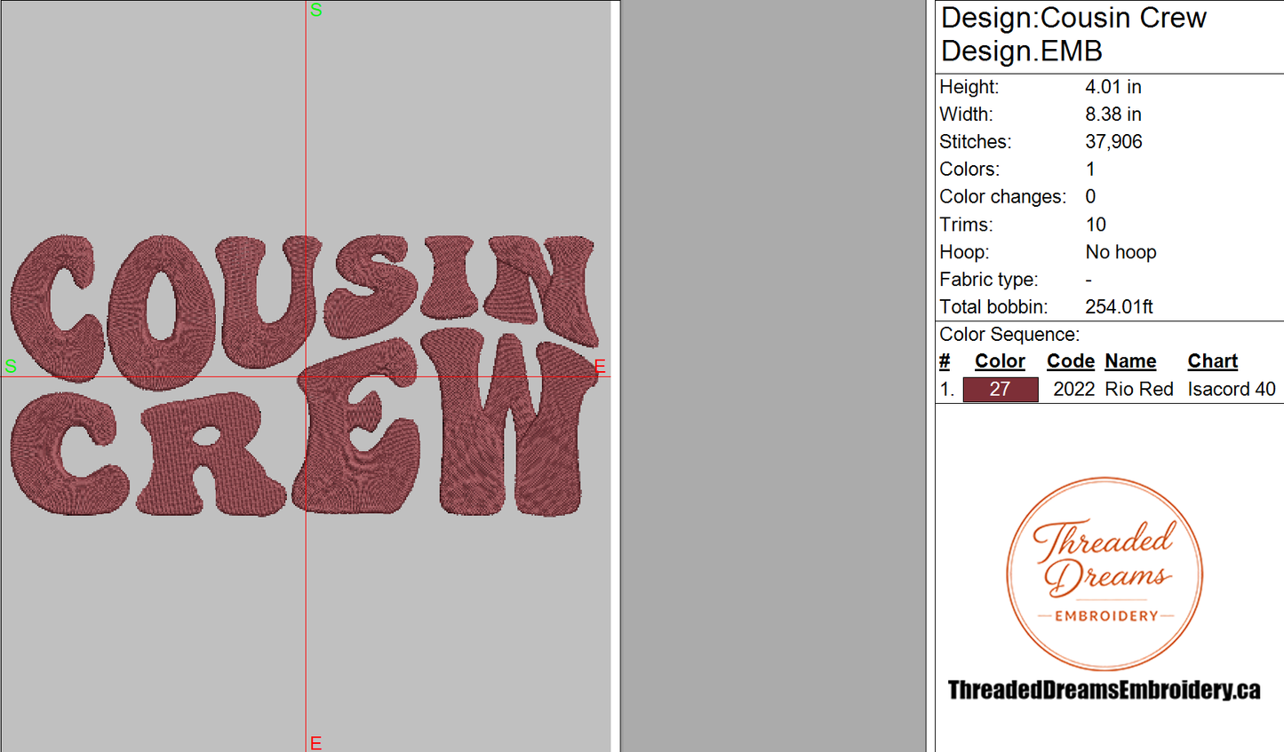 Cousin Crew Embroidery Design File | Digital Download | 6 Sizes & 7 Formats Included Threaded Dreams