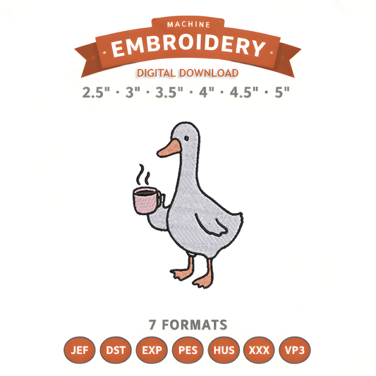 Cozy Goose Coffee Embroidery Design File | Digital Download | 6 Sizes & 7 Formats Included Threaded Dreams