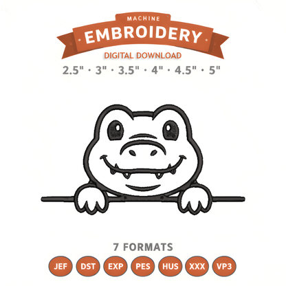 Crocodile Peeking Embroidery Design File | Digital Download | 6 Sizes & 7 Formats Included Threaded Dreams