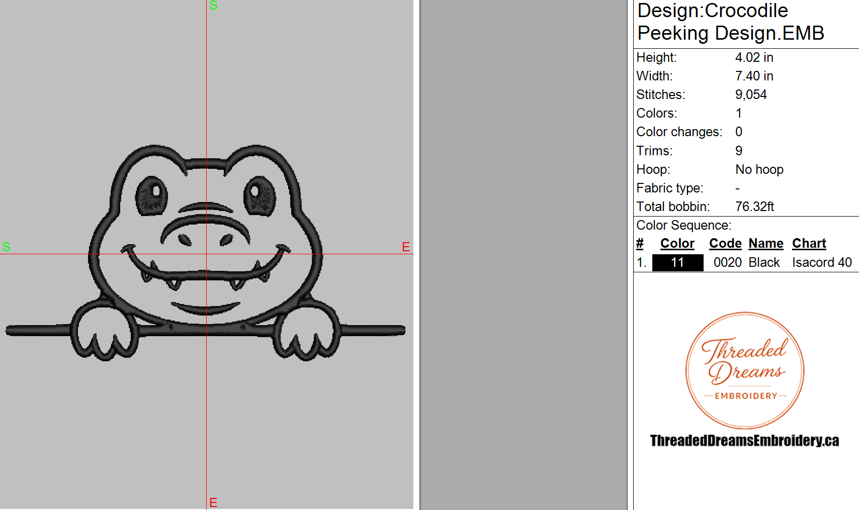 Crocodile Peeking Embroidery Design File | Digital Download | 6 Sizes & 7 Formats Included Threaded Dreams