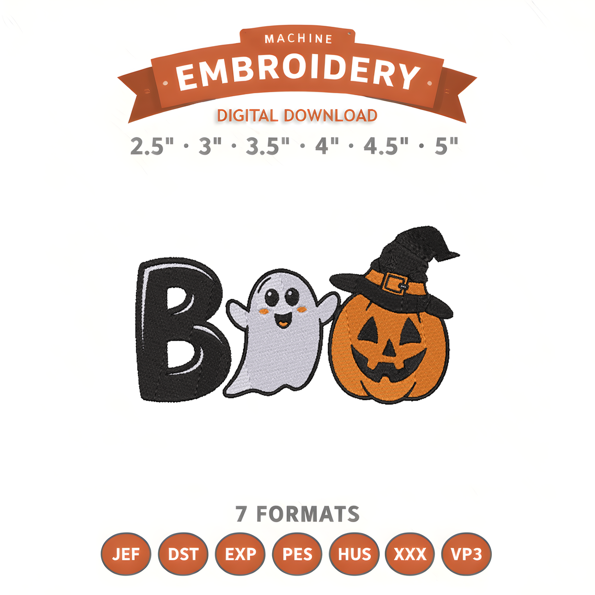 Cute Ghost Boo Embroidery Design File | Digital Download | 6 Sizes & 7 Formats Included Threaded Dreams