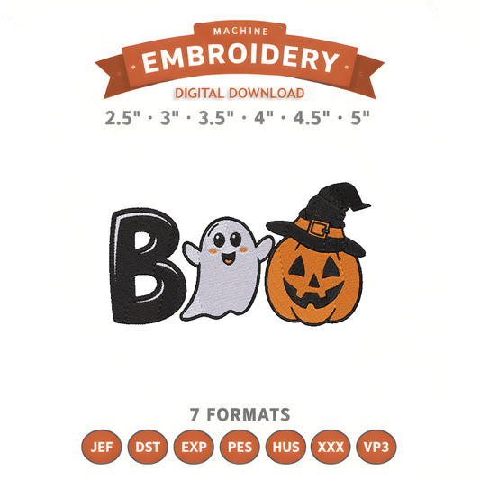 Cute Ghost Boo Embroidery Design File | Digital Download | 6 Sizes & 7 Formats Included Threaded Dreams