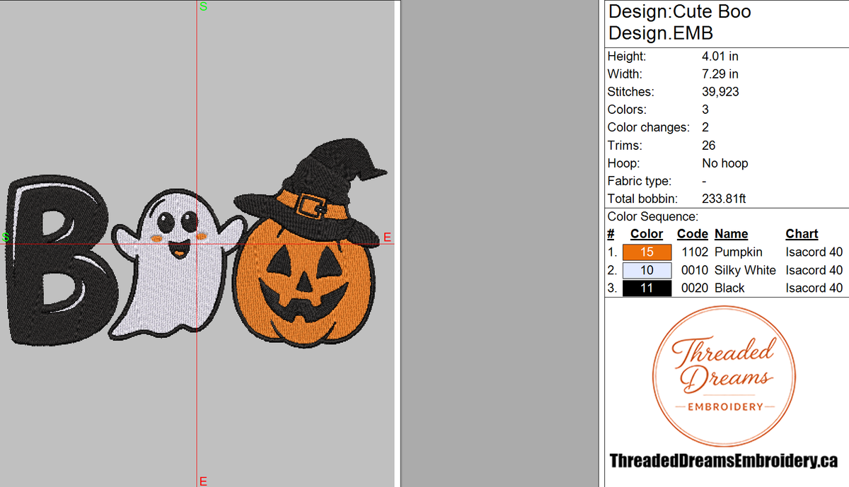 Cute Ghost Boo Embroidery Design File | Digital Download | 6 Sizes & 7 Formats Included Threaded Dreams