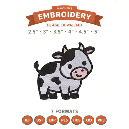 Cute Cow Embroidery Design File | Digital Download | 6 Sizes & 7 Formats Included Threaded Dreams