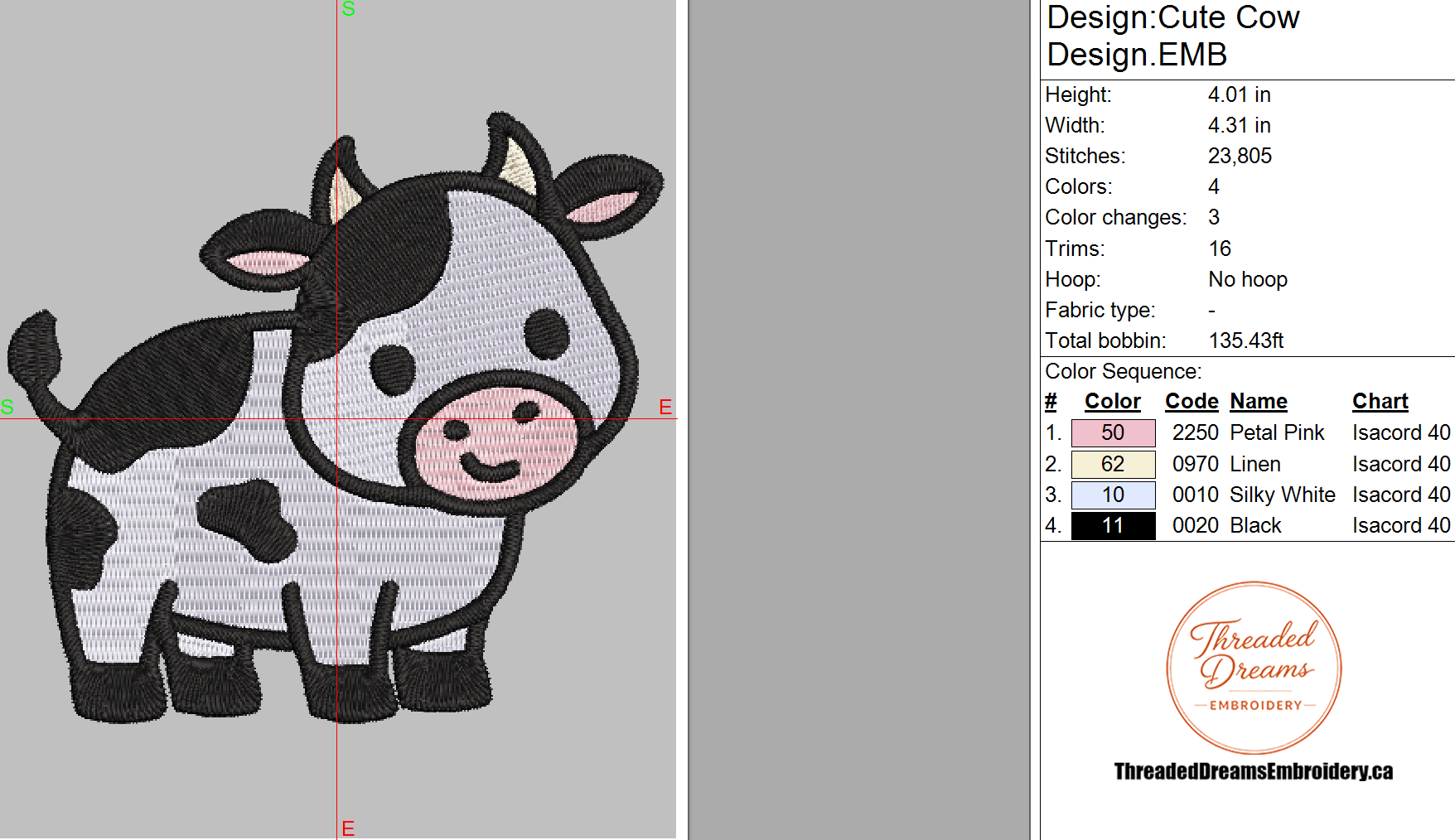 Cute Cow Embroidery Design File | Digital Download | 6 Sizes & 7 Formats Included Threaded Dreams