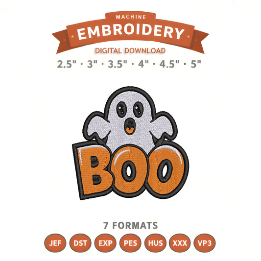 Kawaii Ghost Halloween Embroidery Design File | Digital Download | 6 Sizes & 7 Formats Included Threaded Dreams