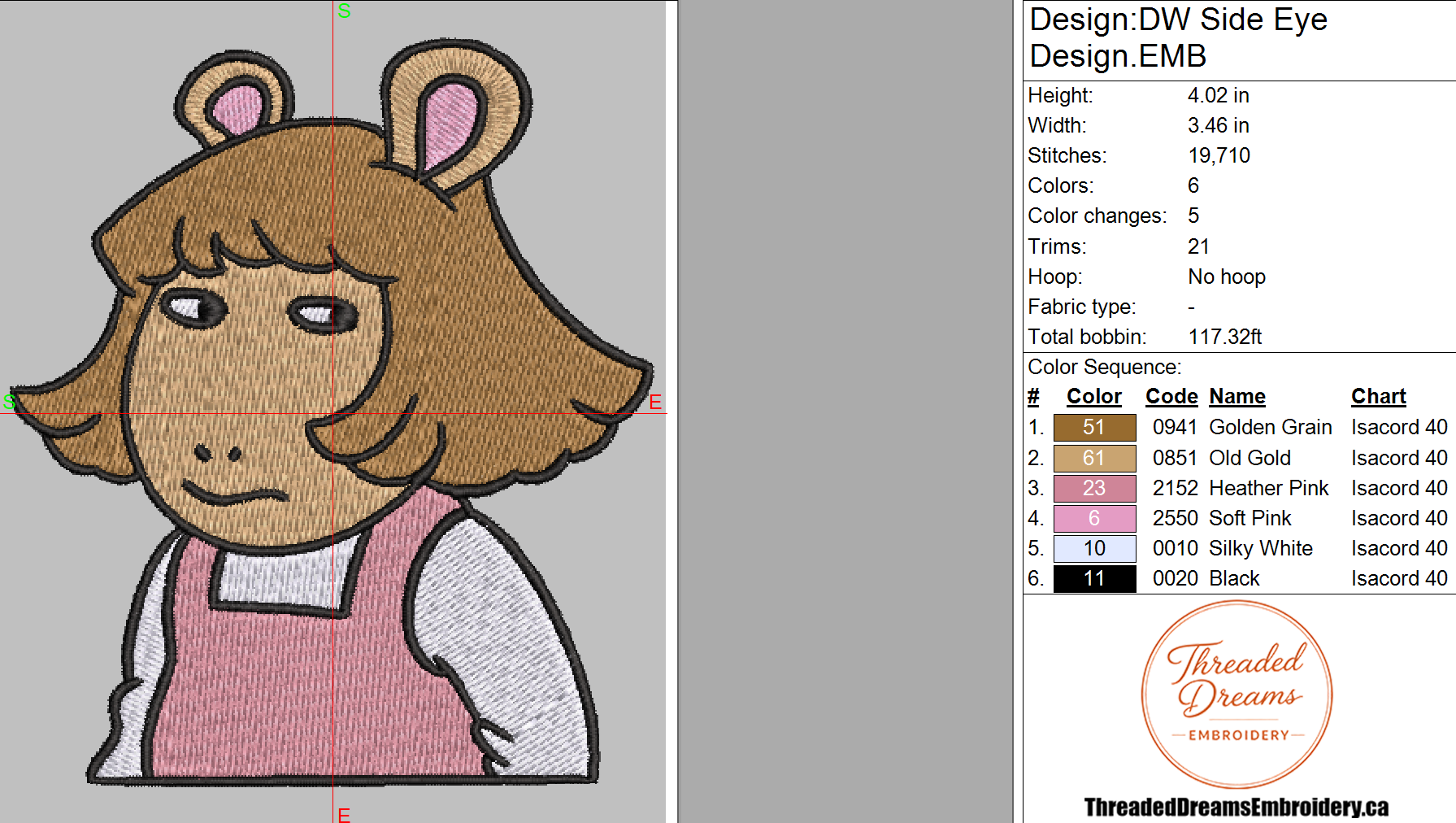 DW Side Eye Embroidery Design File | Digital Download | 6 Sizes & 7 Formats Included Threaded Dreams