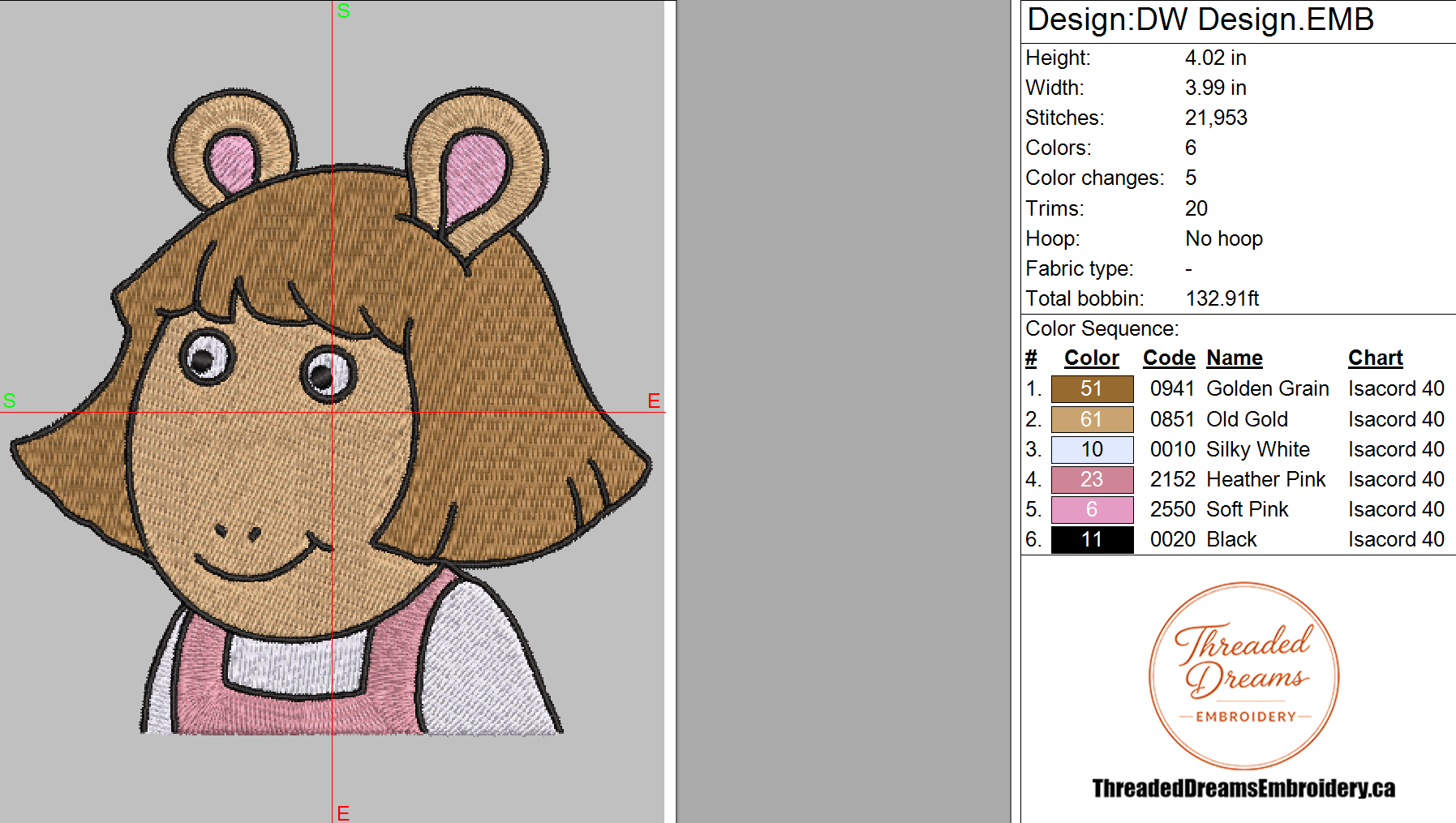 DW Arthur Embroidery Design File | Digital Download | 6 Sizes & 7 Formats Included Threaded Dreams