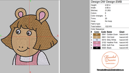 DW Arthur Embroidery Design File | Digital Download | 6 Sizes & 7 Formats Included Threaded Dreams