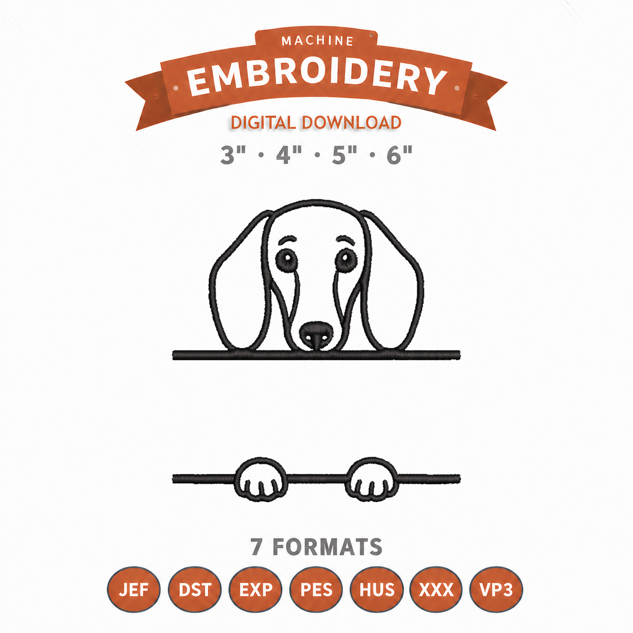 Dachshund Split Name Machine Embroidery Design File | Digital Download | 4 Sizes & 7 Formats Included Threaded Dreams