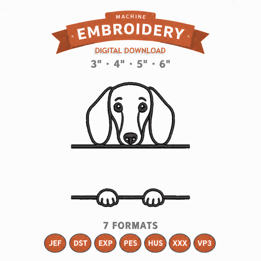 Dachshund Split Name Machine Embroidery Design File | Digital Download | 4 Sizes & 7 Formats Included Threaded Dreams