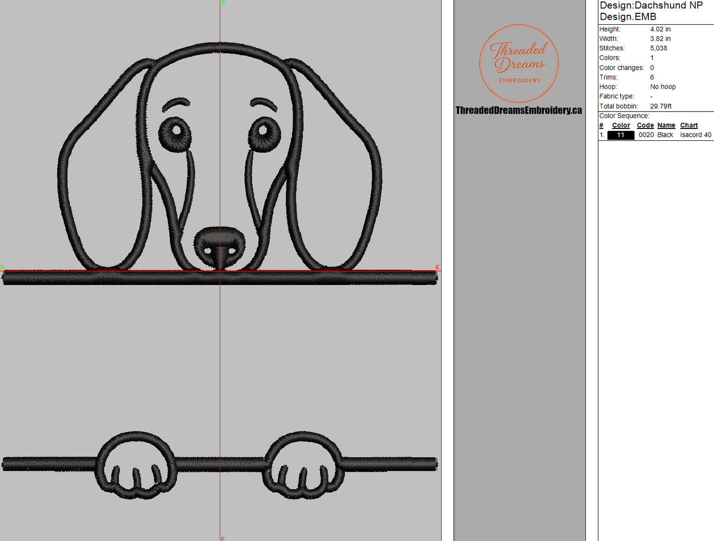 Dachshund Split Name Machine Embroidery Design File | Digital Download | 4 Sizes & 7 Formats Included Threaded Dreams