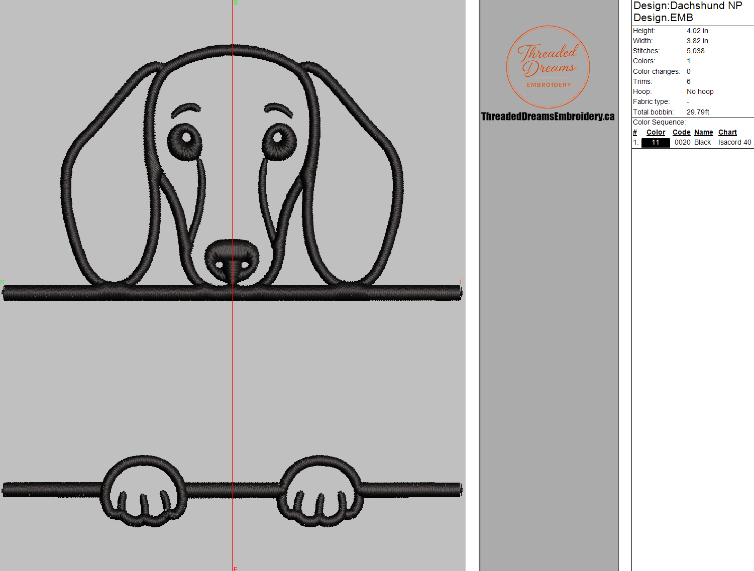 Dachshund Split Name Machine Embroidery Design File | Digital Download | 4 Sizes & 7 Formats Included Threaded Dreams