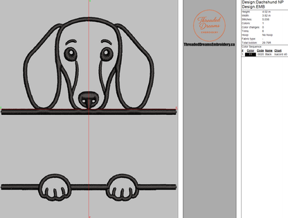 Dachshund Split Name Machine Embroidery Design File | Digital Download | 4 Sizes & 7 Formats Included Threaded Dreams