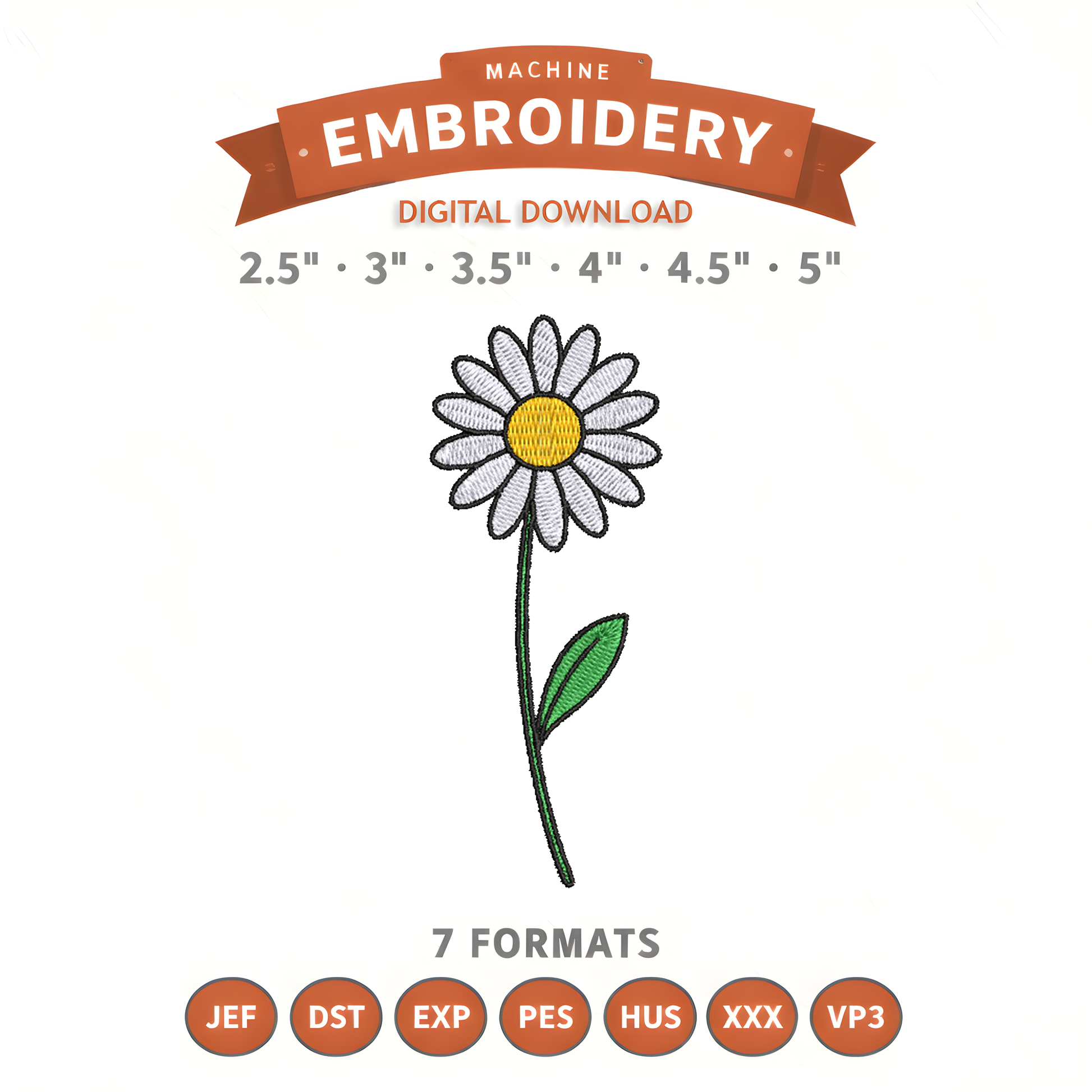 Daisy Embroidery Design File | Digital Download | 6 Sizes & 7 Formats Included Threaded Dreams