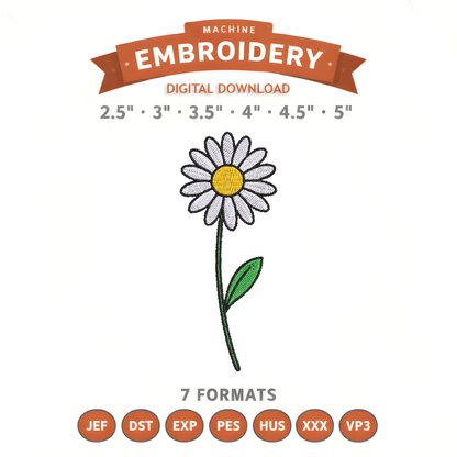 Daisy Embroidery Design File | Digital Download | 6 Sizes & 7 Formats Included Threaded Dreams