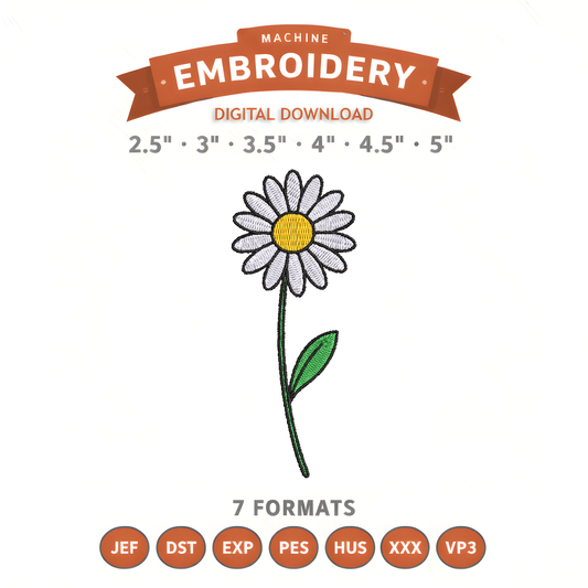 Daisy Embroidery Design File | Digital Download | 6 Sizes & 7 Formats Included Threaded Dreams