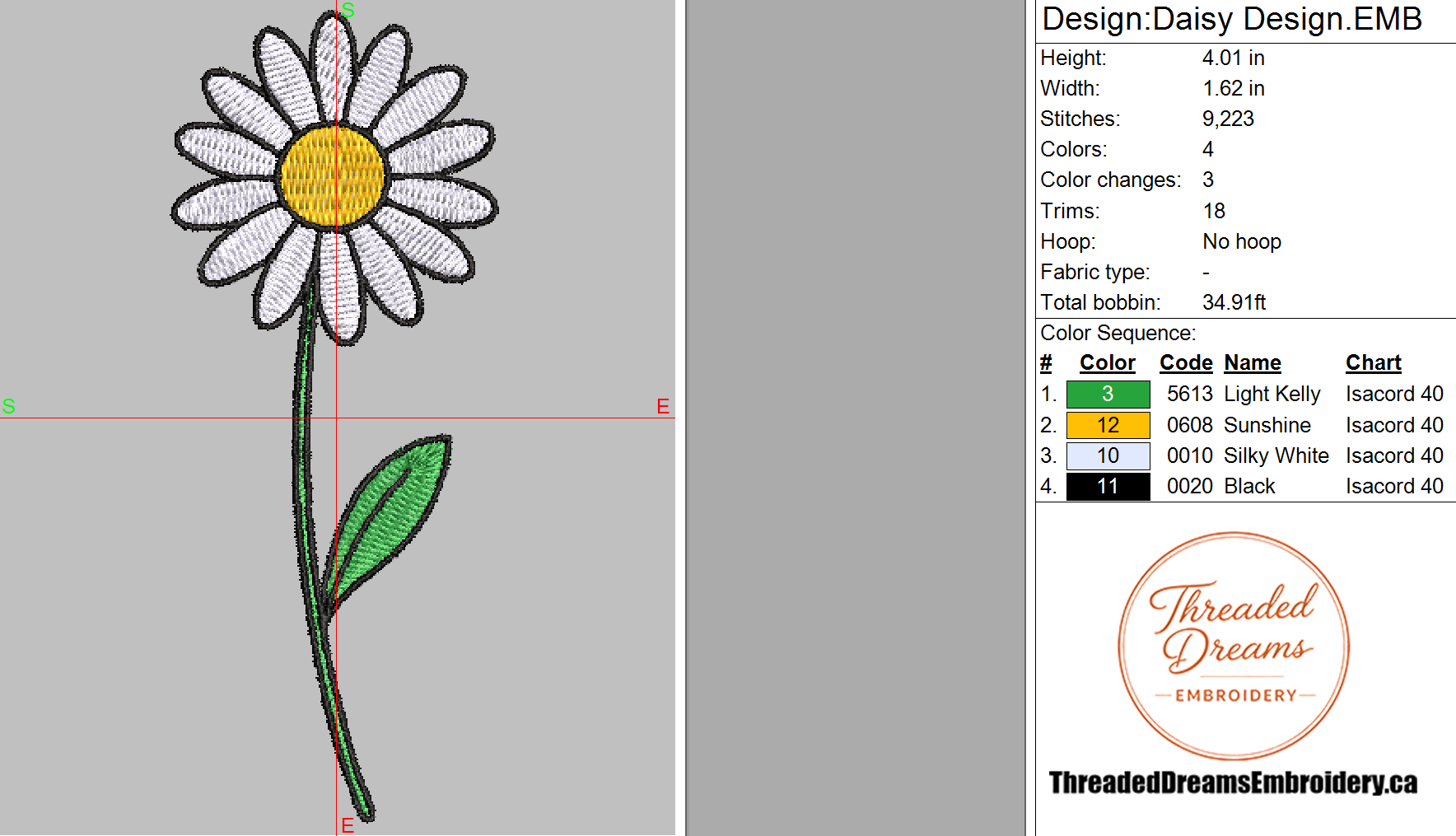 Daisy Embroidery Design File | Digital Download | 6 Sizes & 7 Formats Included Threaded Dreams