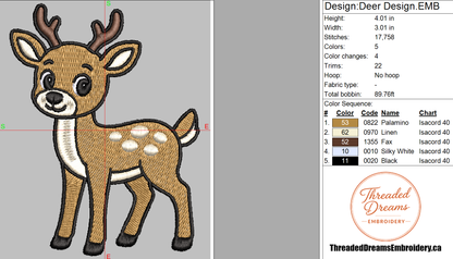 Woodland Deer Forest Animal Embroidery Design File | Digital Download | 6 Sizes & 7 Formats Included Threaded Dreams