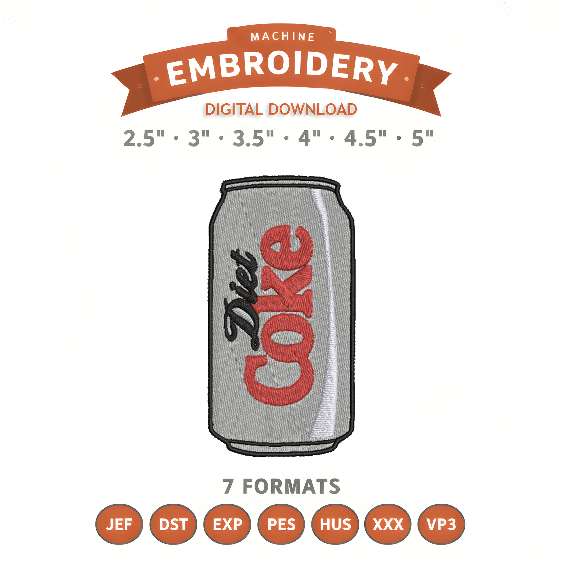 Diet Coke Embroidery Design File | Digital Download | 6 Sizes & 7 Formats Included Threaded Dreams