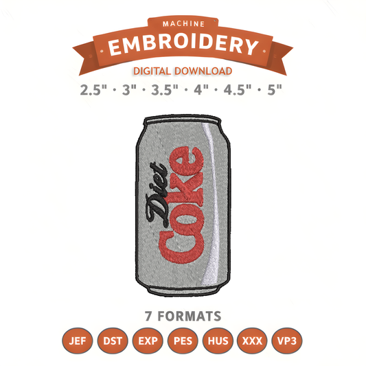 Diet Coke Embroidery Design File | Digital Download | 6 Sizes & 7 Formats Included Threaded Dreams