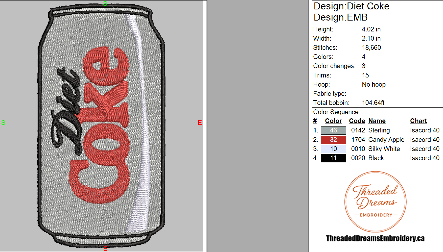 Diet Coke Embroidery Design File | Digital Download | 6 Sizes & 7 Formats Included Threaded Dreams