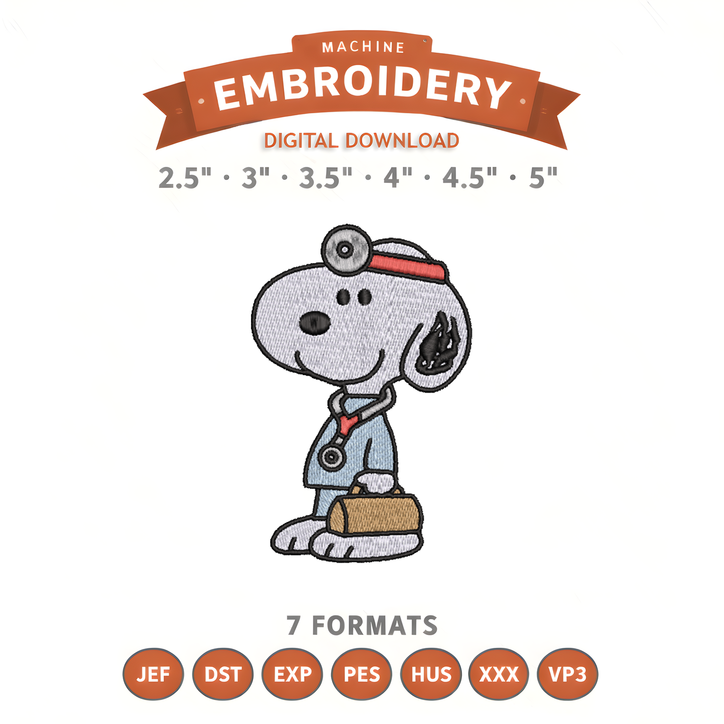 Doctor Snoopy Embroidery Design File | Digital Download | 6 Sizes & 7 Formats Included Threaded Dreams