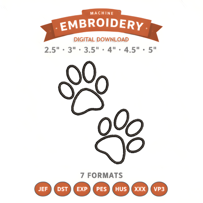 Dog Paws Embroidery Design File | Digital Download | 6 Sizes & 7 Formats Included Threaded Dreams