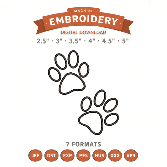 Dog Paws Embroidery Design File | Digital Download | 6 Sizes & 7 Formats Included Threaded Dreams