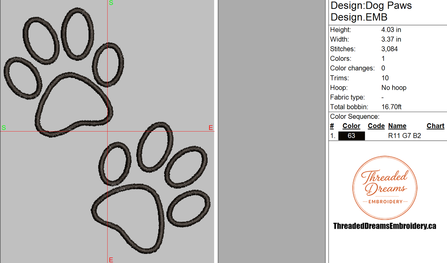 Dog Paws Embroidery Design File | Digital Download | 6 Sizes & 7 Formats Included Threaded Dreams