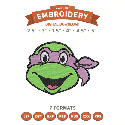 Ninja Turtles Donatello Embroidery Design File | Digital Download | 6 Sizes & 7 Formats Included Threaded Dreams