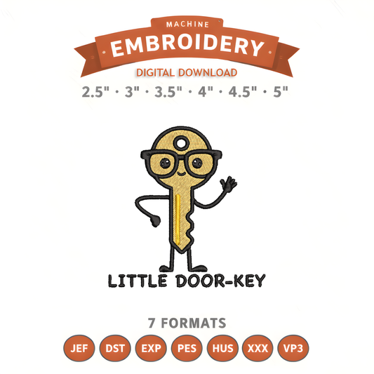 Little Door-Key Embroidery Design File | Digital Download | 6 Sizes & 7 Formats Included Threaded Dreams