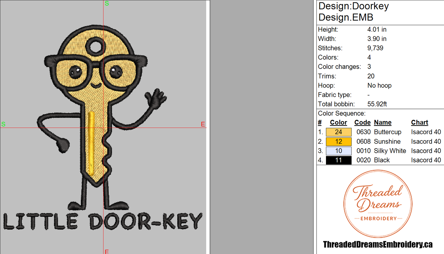 Little Door-Key Embroidery Design File | Digital Download | 6 Sizes & 7 Formats Included Threaded Dreams