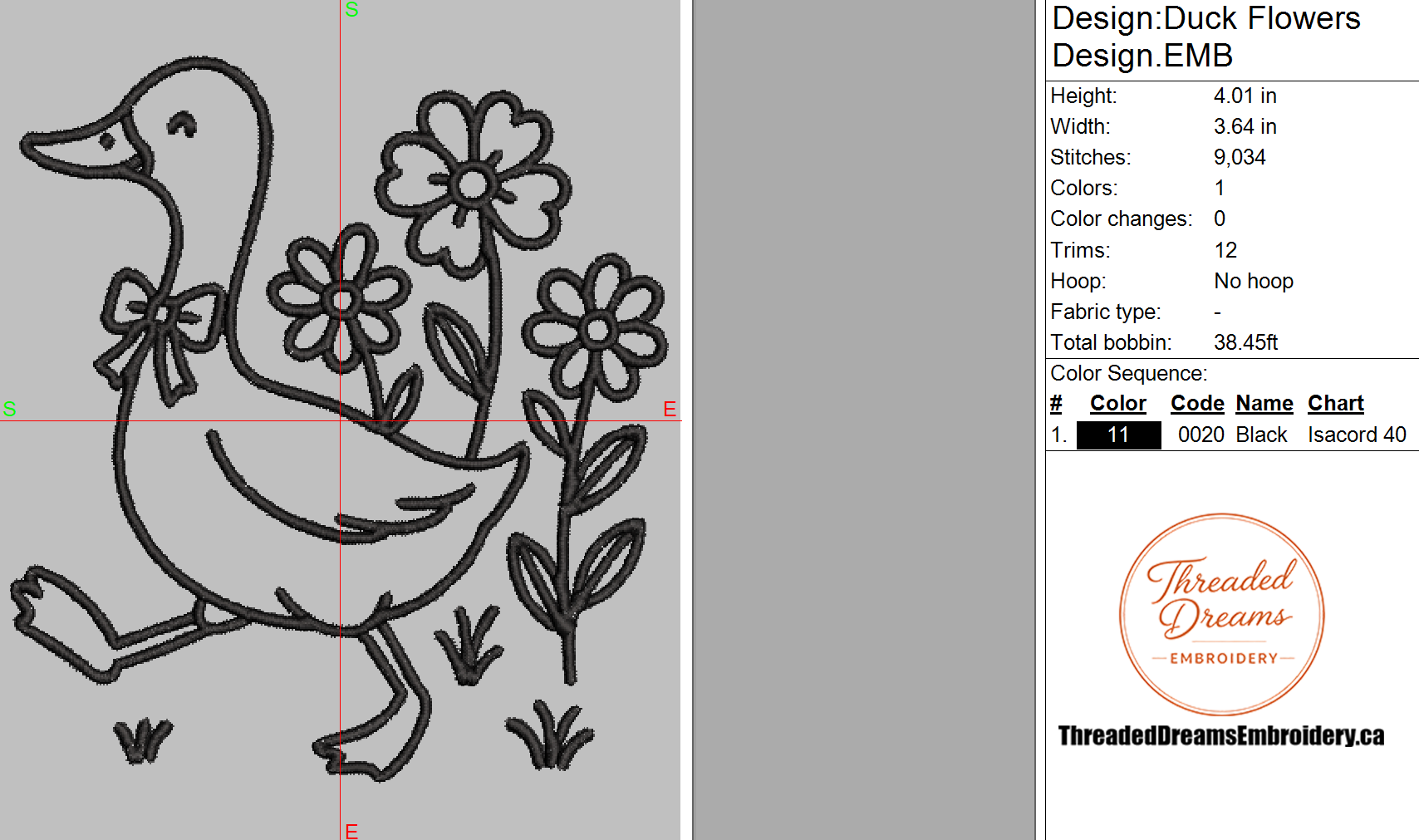 Duck with Flowers Embroidery Design File | Digital Download | 6 Sizes & 7 Formats Included Threaded Dreams