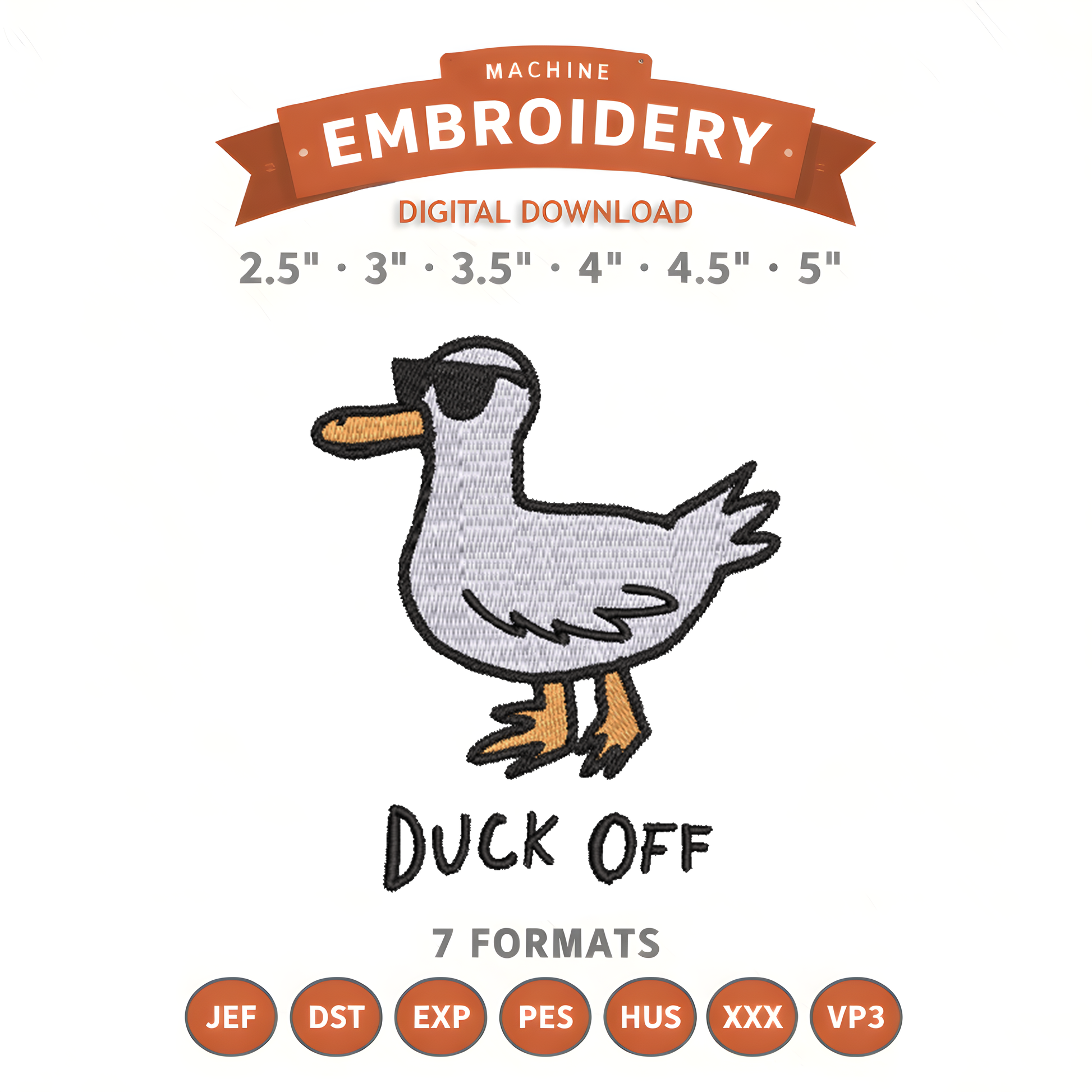 Duck Off Embroidery Design File | Digital Download | 6 Sizes & 7 Formats Included Threaded Dreams