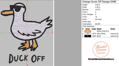 Duck Off Embroidery Design File | Digital Download | 6 Sizes & 7 Formats Included Threaded Dreams