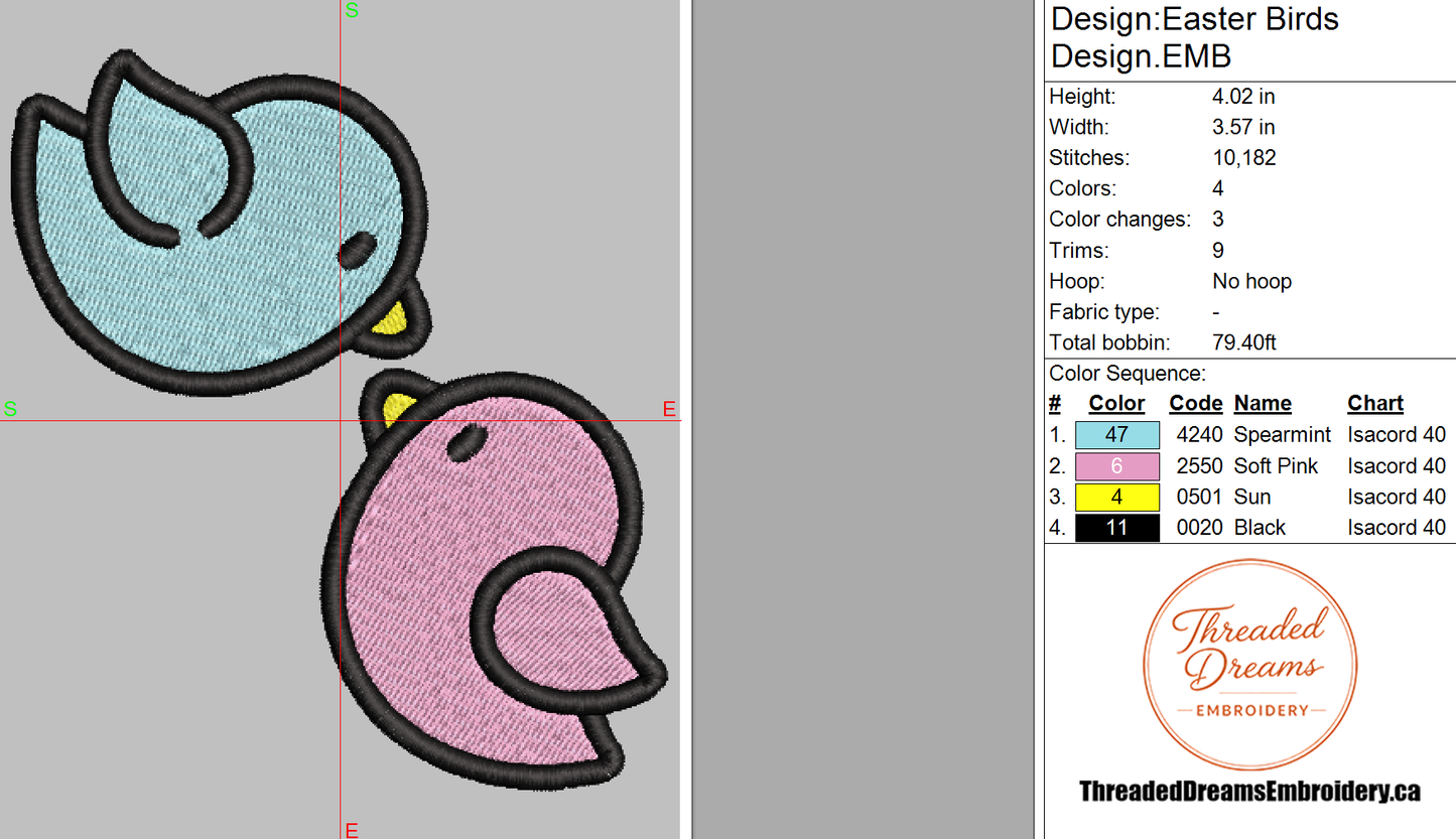 Easter Birds Embroidery Design File | Digital Download | 6 Sizes & 7 Formats Included Threaded Dreams