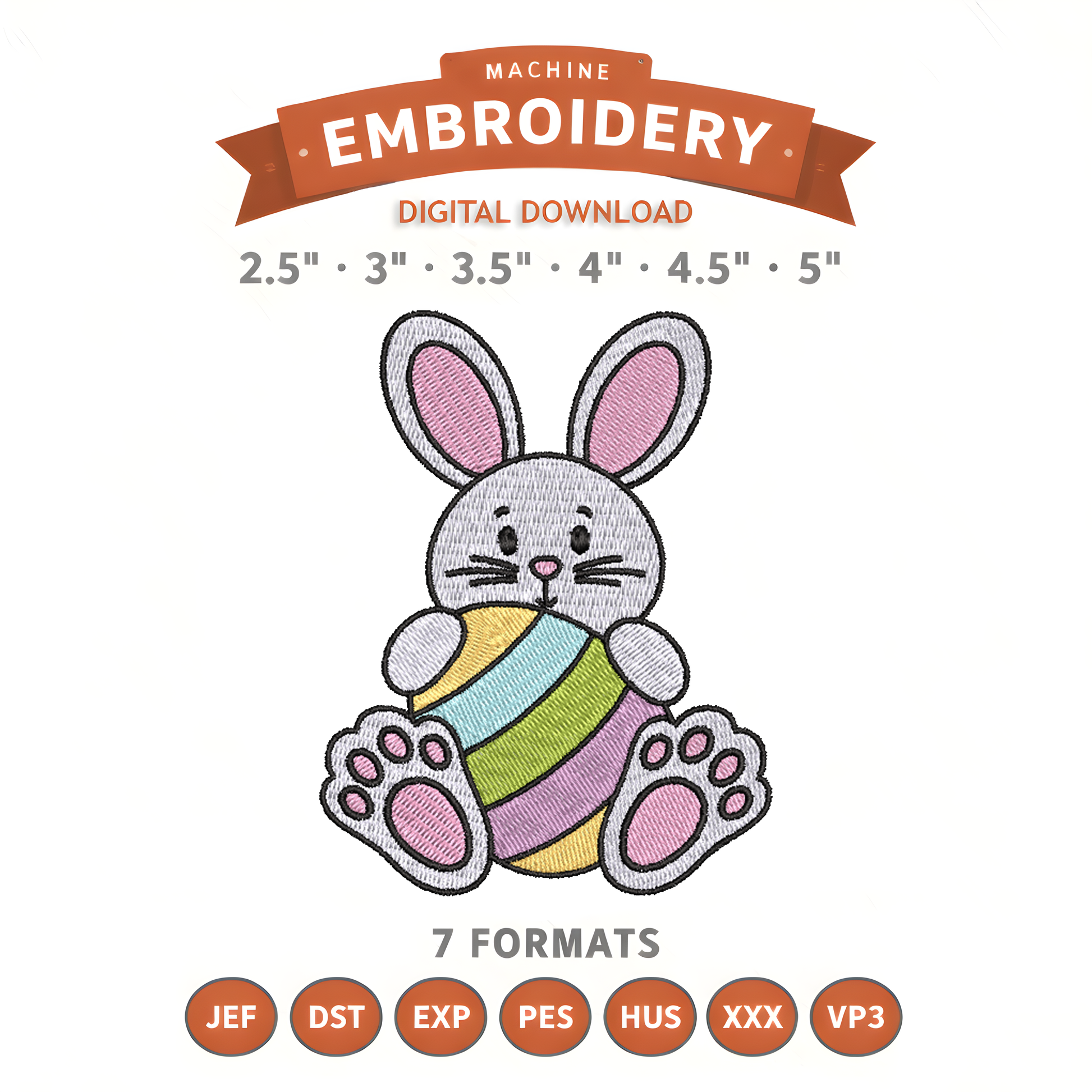 Easter Bunny Embroidery Design File | Digital Download | 6 Sizes & 7 Formats Included Threaded Dreams