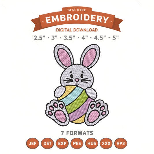 Easter Bunny Embroidery Design File | Digital Download | 6 Sizes & 7 Formats Included Threaded Dreams
