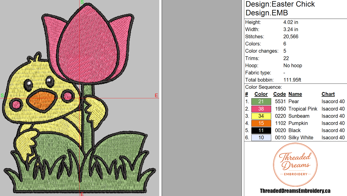 Easter Chick Embroidery Design File | Digital Download | 6 Sizes & 7 Formats Included Threaded Dreams