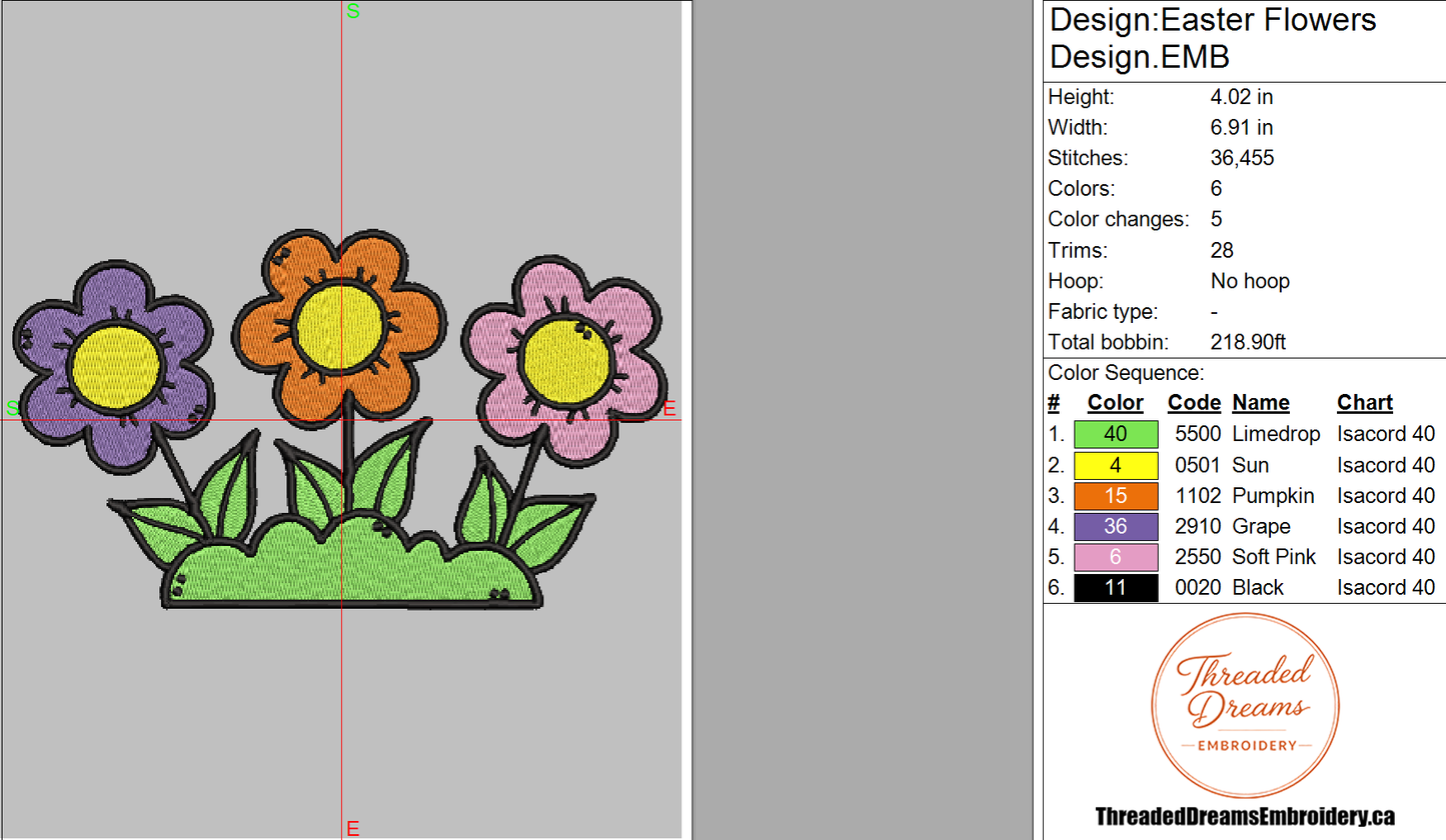 Easter Flowers Embroidery Design File | Digital Download | 6 Sizes & 7 Formats Included Threaded Dreams