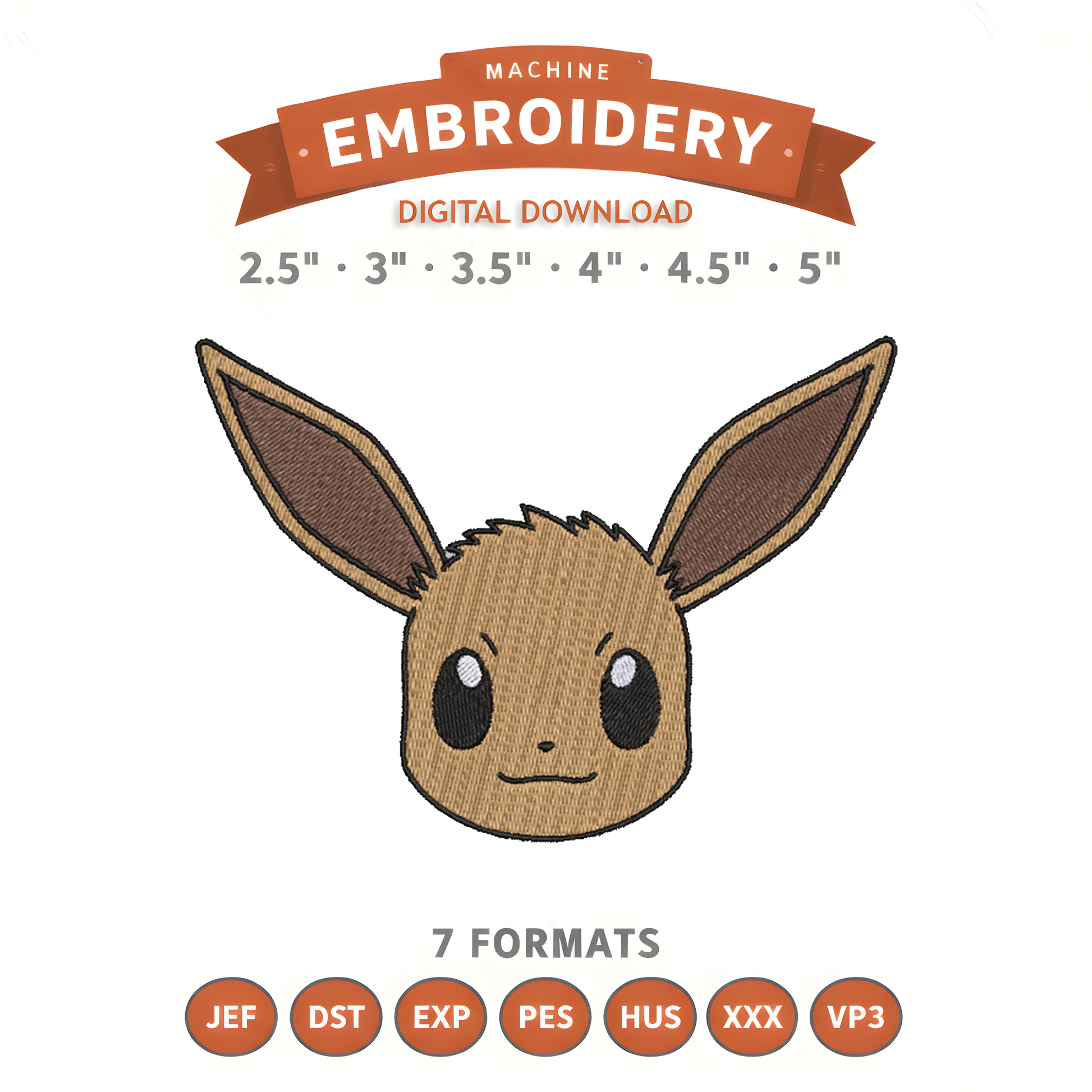 Pokémon Eevee Embroidery Design File | Digital Download | 6 Sizes & 7 Formats Included Threaded Dreams
