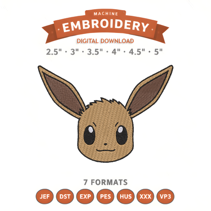 Pokémon Eevee Embroidery Design File | Digital Download | 6 Sizes & 7 Formats Included Threaded Dreams