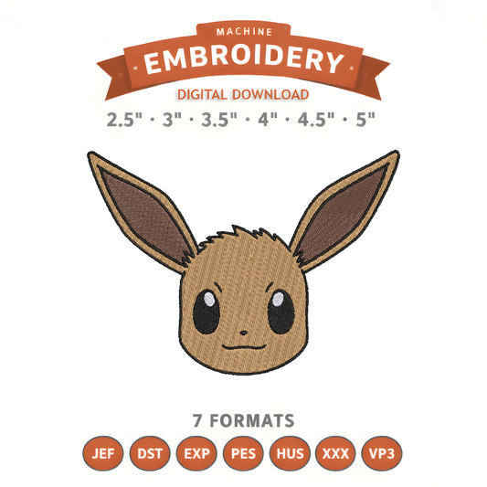 Pokémon Eevee Embroidery Design File | Digital Download | 6 Sizes & 7 Formats Included Threaded Dreams