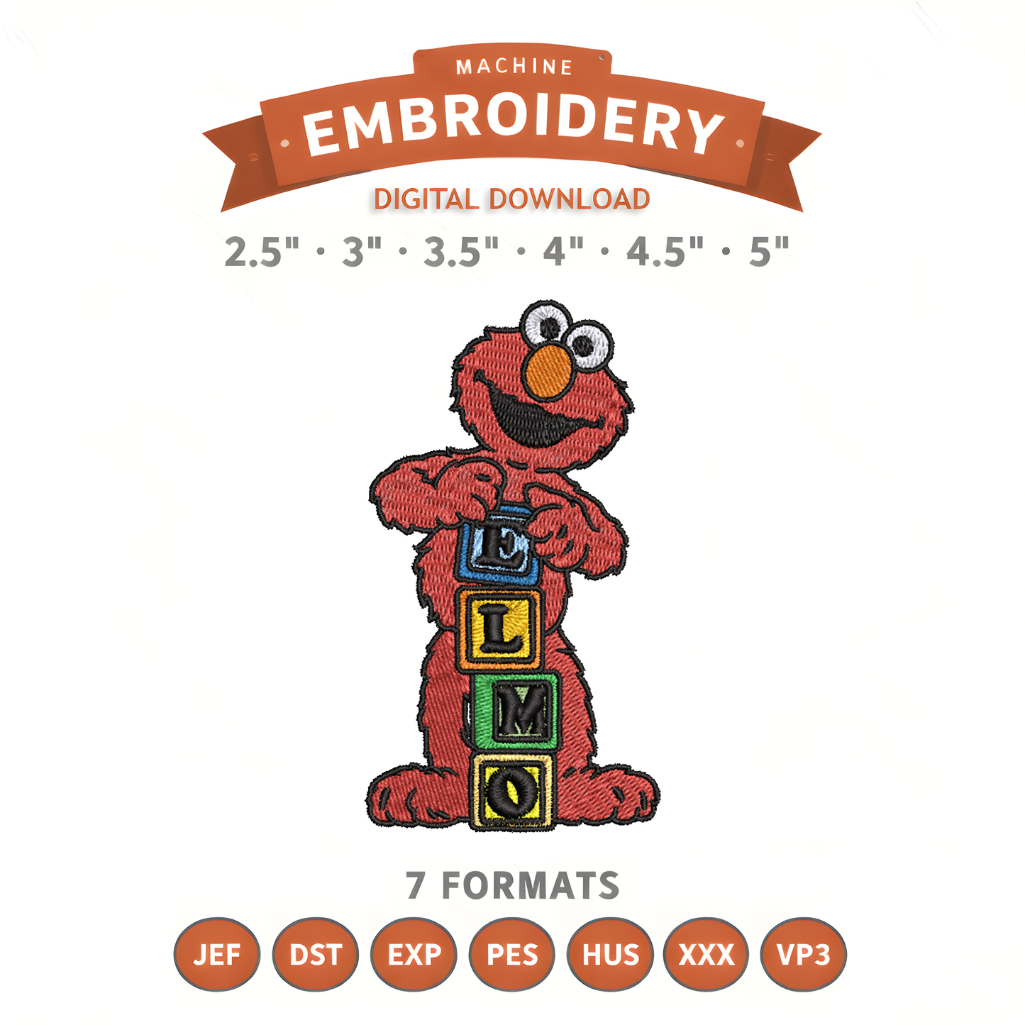 Elmo Blocks Sesame Street Embroidery Design File | Digital Download | 6 Sizes & 7 Formats Included Threaded Dreams