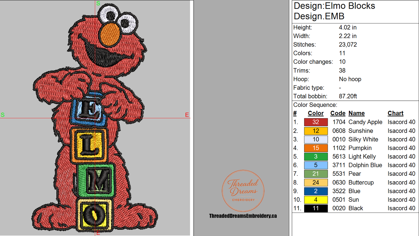 Elmo Blocks Sesame Street Embroidery Design File | Digital Download | 6 Sizes & 7 Formats Included Threaded Dreams