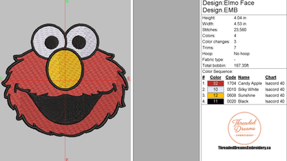 Elmo Sesame Street Embroidery Design File | Digital Download | 6 Sizes & 7 Formats Included Threaded Dreams