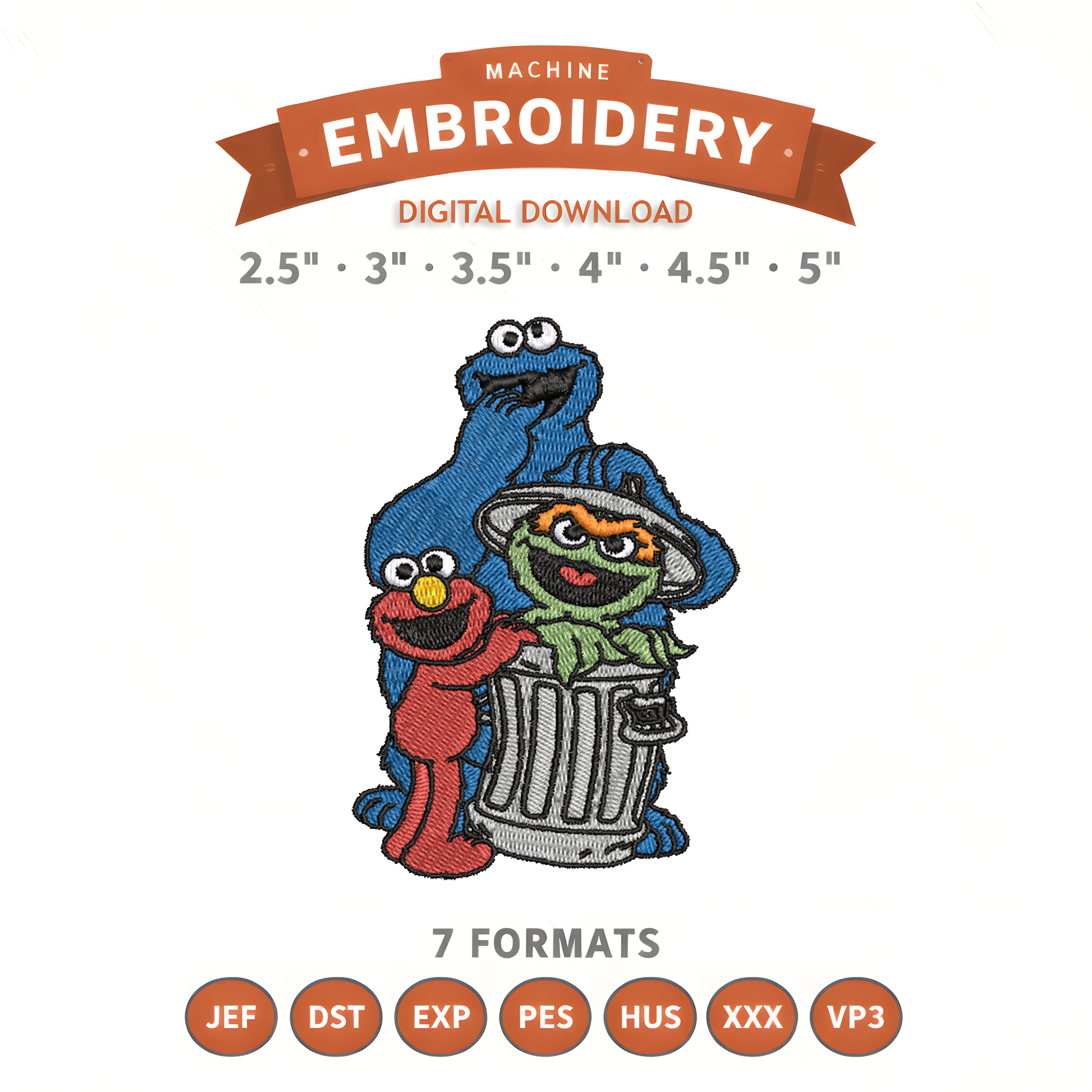 Elmo Friends Embroidery Design File | Digital Download | 6 Sizes & 7 Formats Included Threaded Dreams