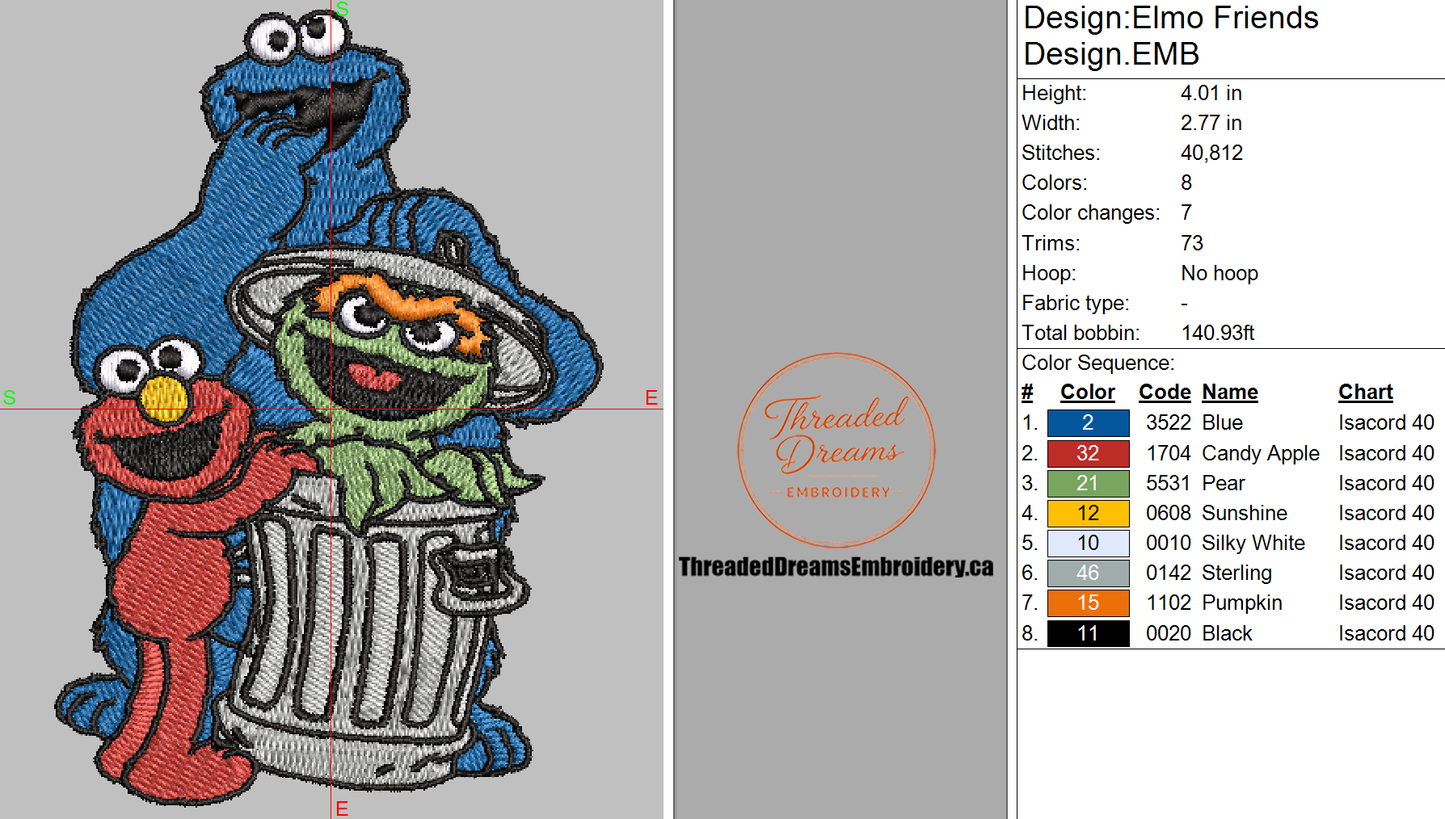 Elmo Friends Embroidery Design File | Digital Download | 6 Sizes & 7 Formats Included Threaded Dreams