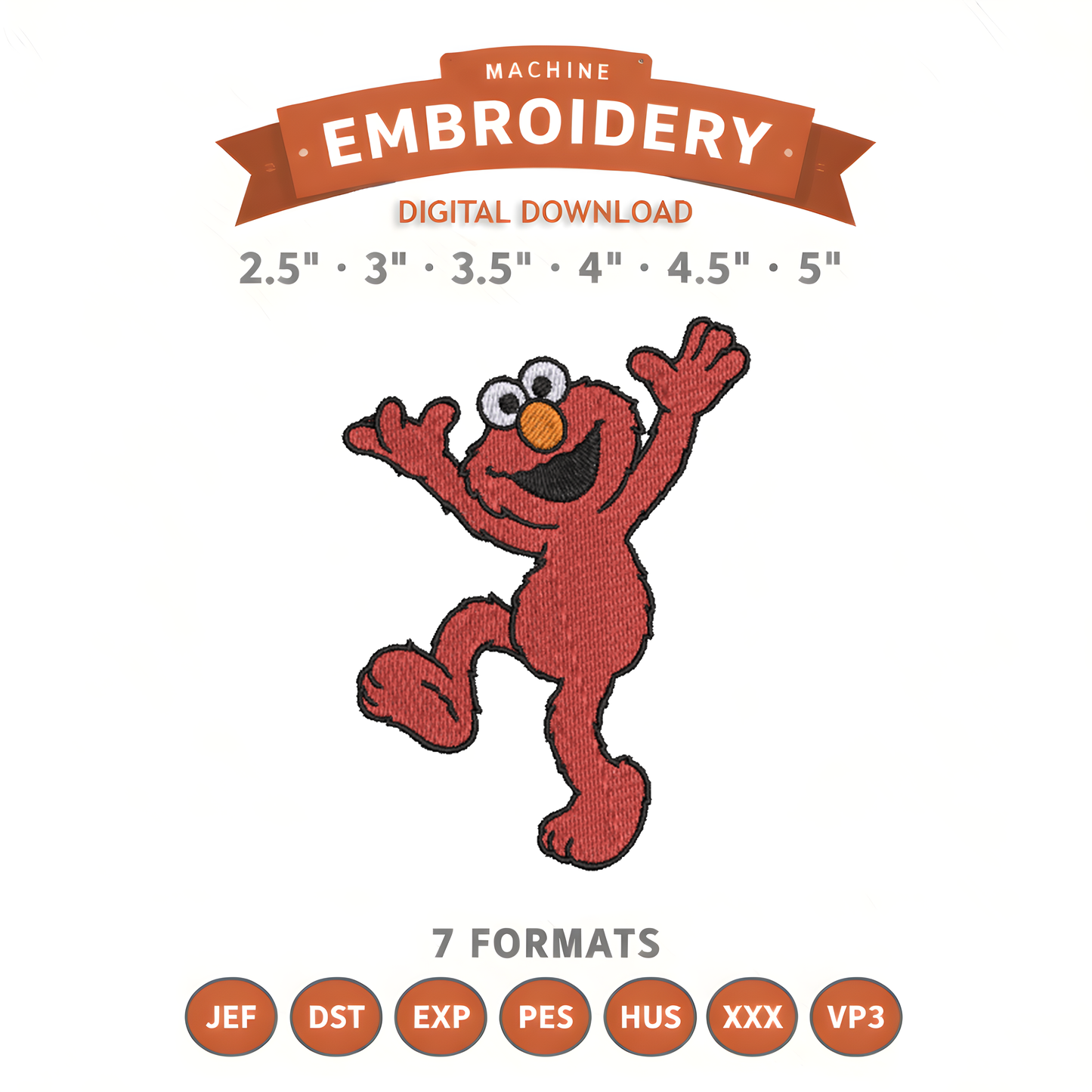 Elmo Happy Sesame Street Embroidery Design File | Digital Download | 6 Sizes & 7 Formats Included
